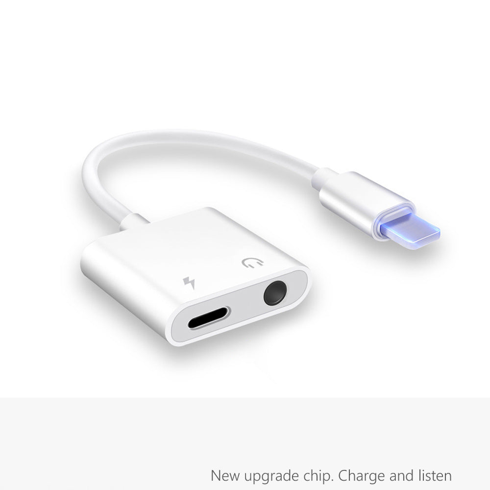 8-in-1 phone audio adapter connected to smartphone, allowing charging and audio playback simultaneously.