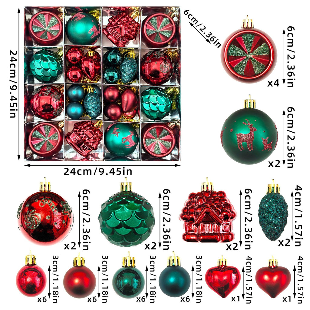 Christmas Ball Ornaments for Holiday Tree Decor hanging on a snow-covered Christmas tree.
